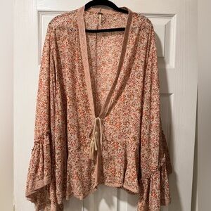 Free People Brown Floral Open Blouse